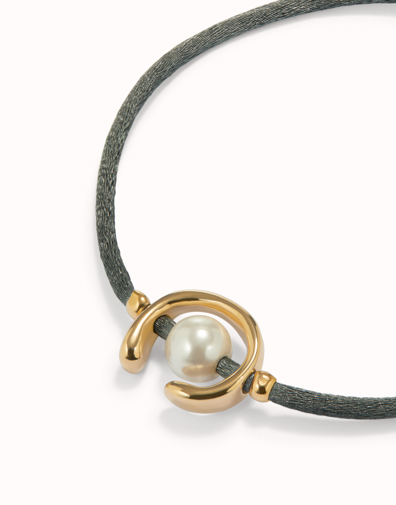 18K gold-plated blackish thread bracelet with shell pearl accessory., Golden, large image number null